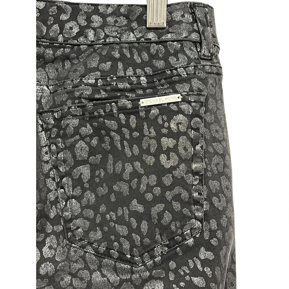 Michael Kors Jeans Womens 2‎ Black Skinny Metallic Leopard Animal Print Stretch